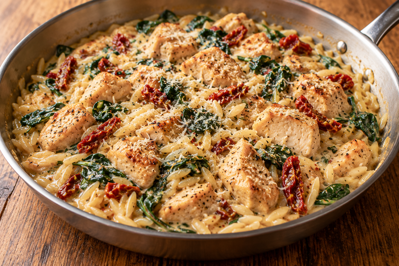 Creamy one-pan Marry Me Chicken Orzo with spinach and sun-dried tomatoes
